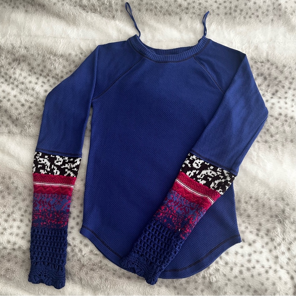 Free People Blue Ribbed Knit Top